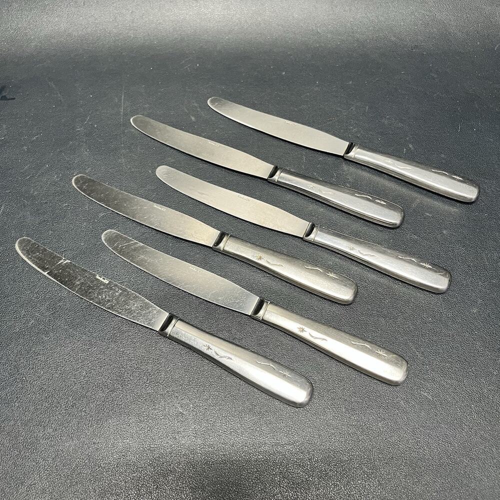 Vtg Imperial STAR TIME Stainless Dinner Knives 8.75” MCM Atomic USA Set Of 6.